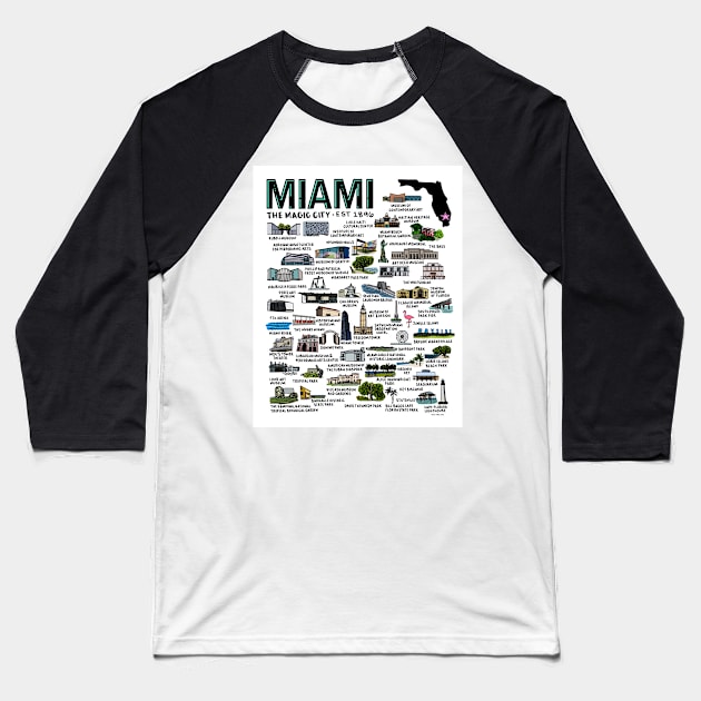 Miami Florida Map Baseball T-Shirt by fiberandgloss